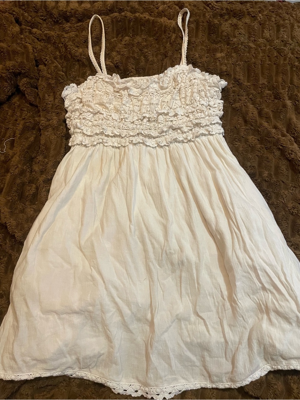 American Eagle Outfitters Cream Smocked Spaghetti Cami Dress